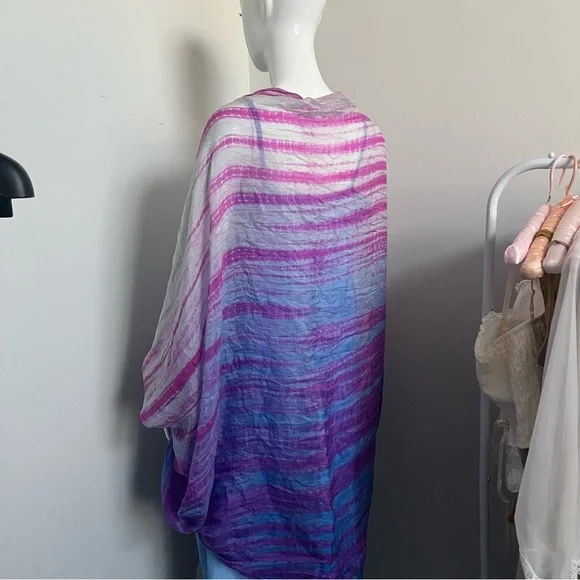 Vintage 100% Silk Shawl – Hand-Dyed Look, Pink & Lavender Stripes - Picture 6 of 6